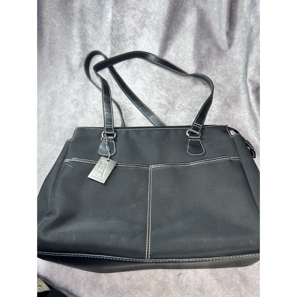 Etienne Aigner EA Black Nylon Tote Shoulder Bag Purse Zip Top Silver Hardware